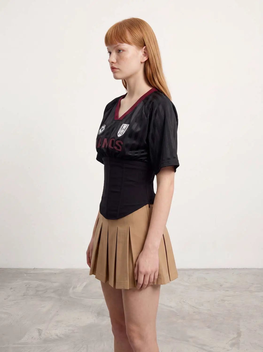 V Neck Letter Print Soccer Jersey Waist Cinching Corset Top