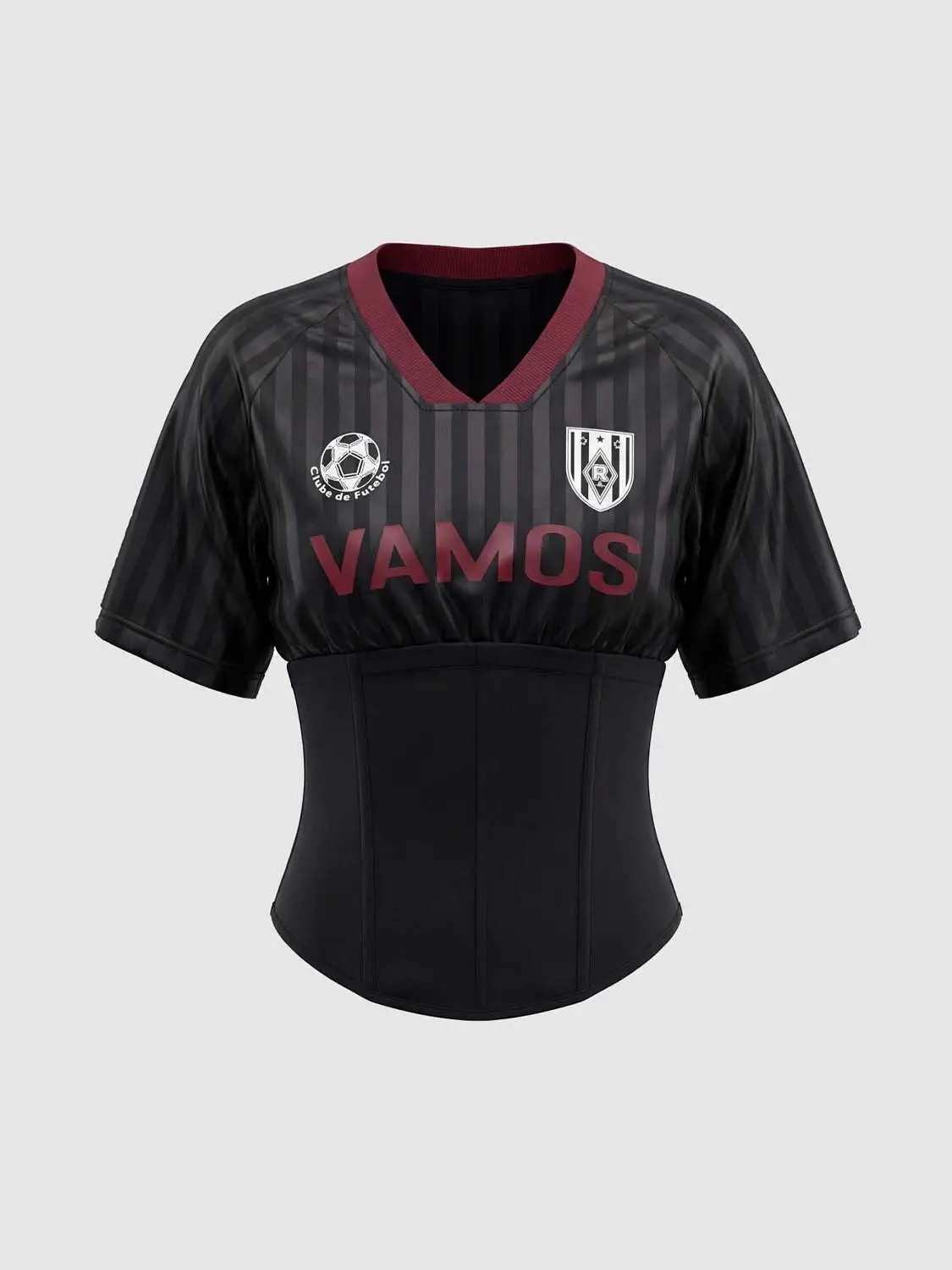V Neck Letter Print Soccer Jersey Waist Cinching Corset Top