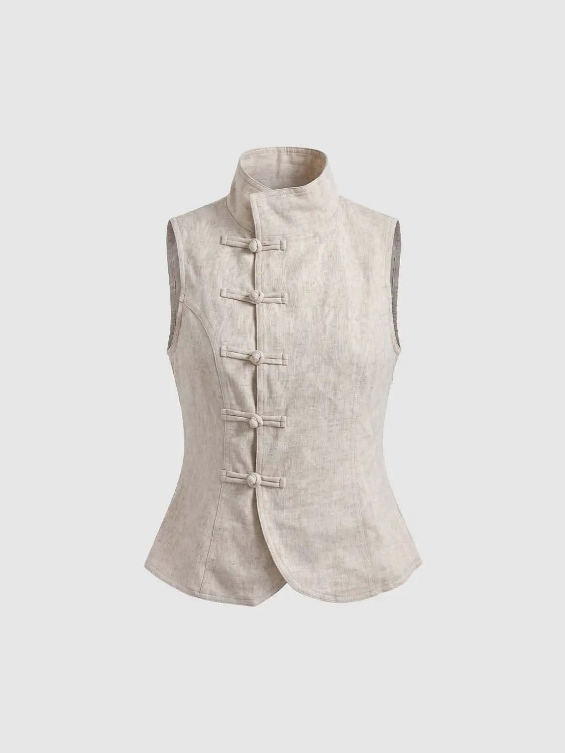 Stand Collar Button Front Cotton Linen Blend Vest
