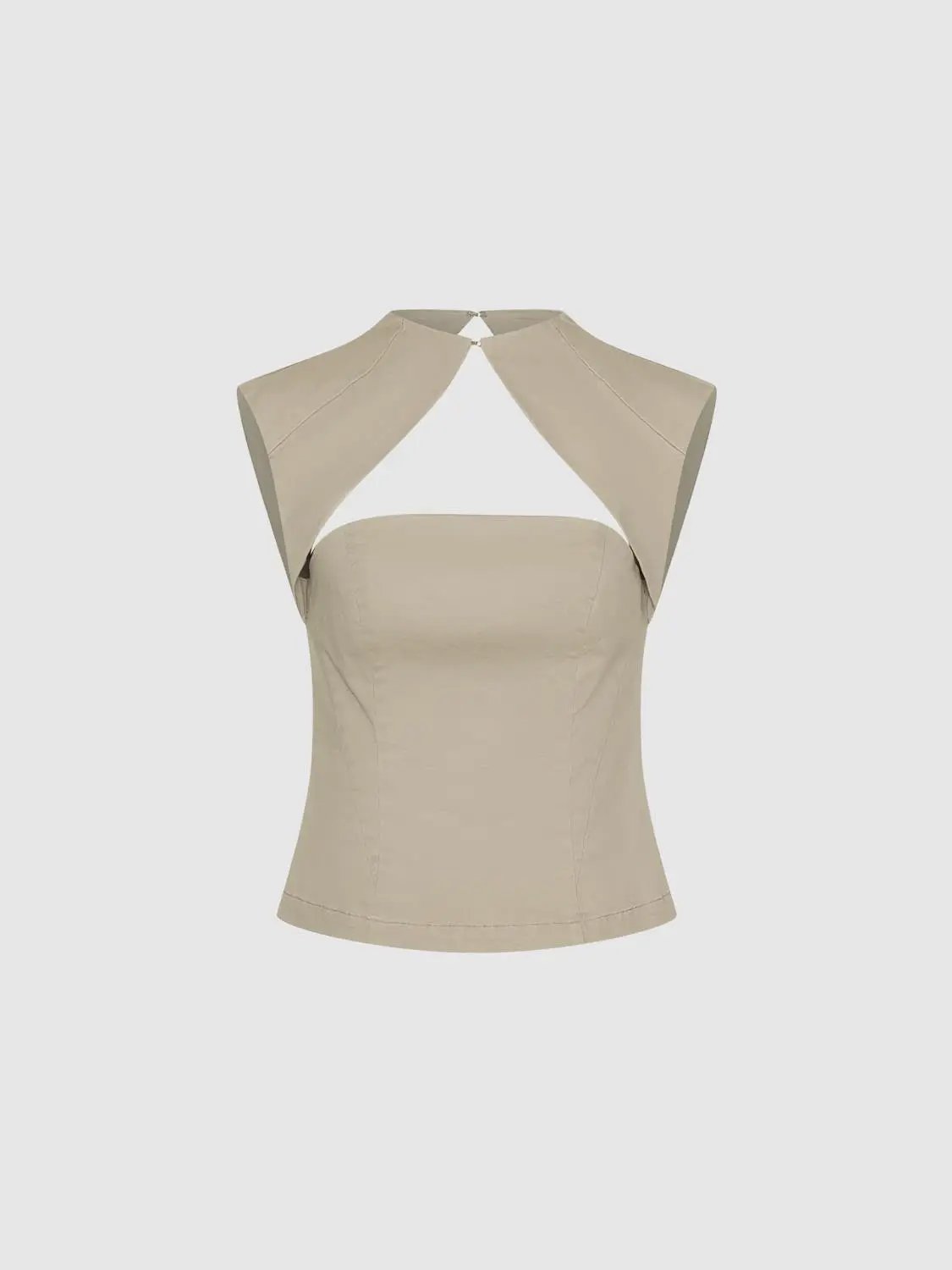 Cutout Fitted Mock Neck Sleeveless Cotton Blouse