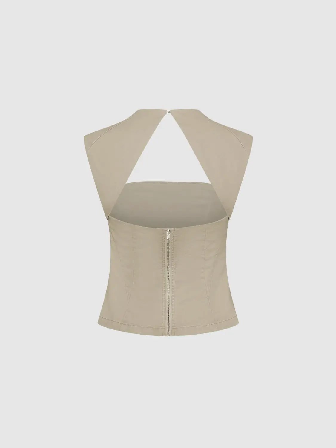 Cutout Fitted Mock Neck Sleeveless Cotton Blouse