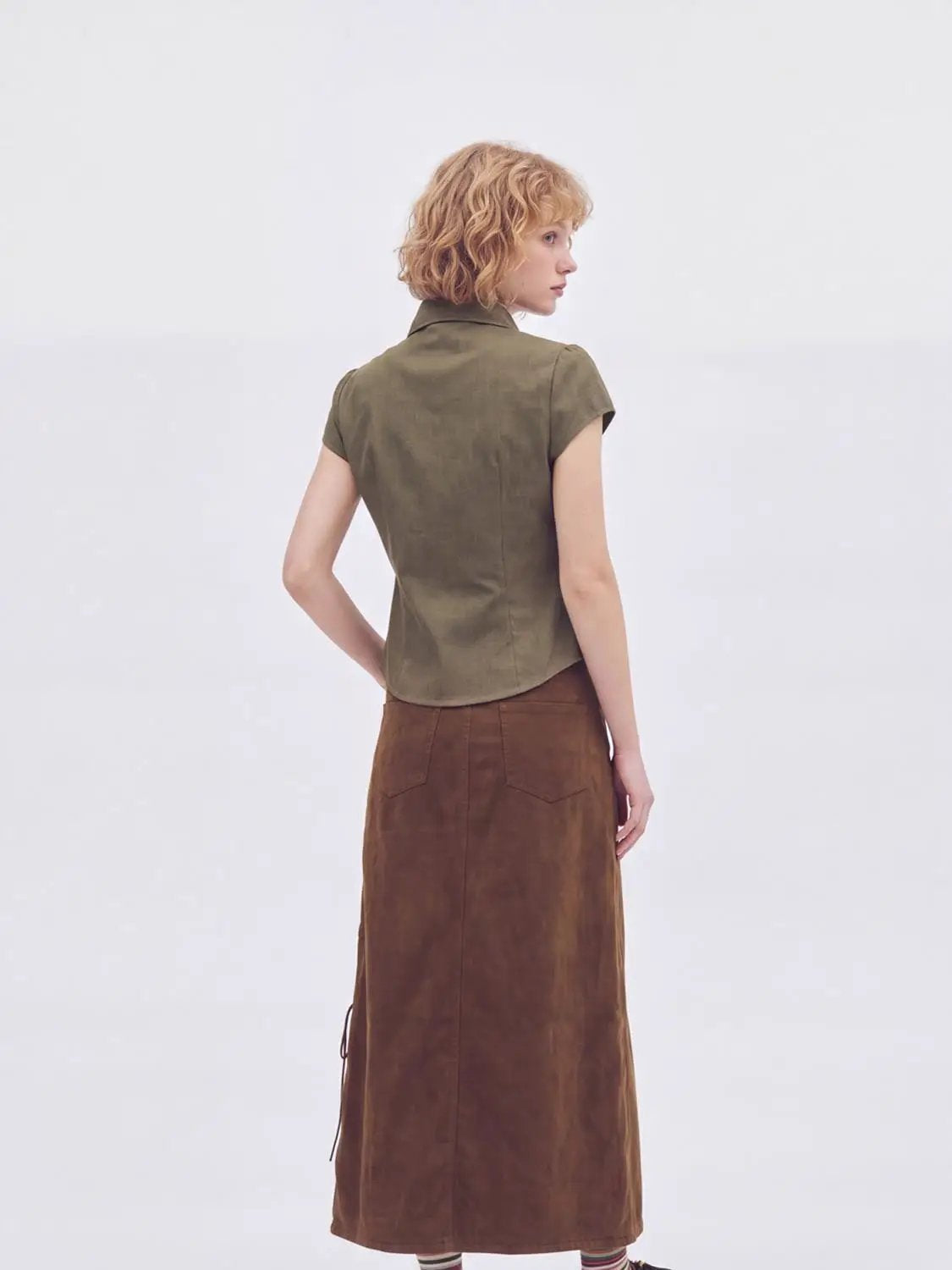 Button Front Collar Short Sleeve Cotton Blend Top