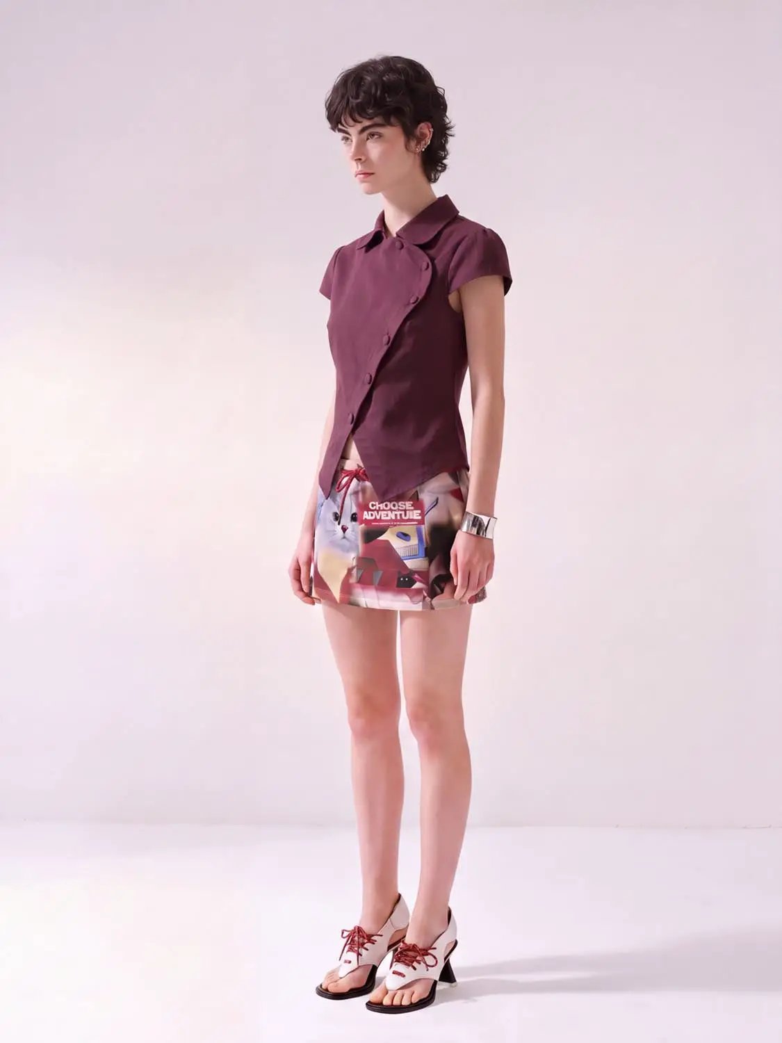 Button Front Collar Short Sleeve Cotton Blend Top