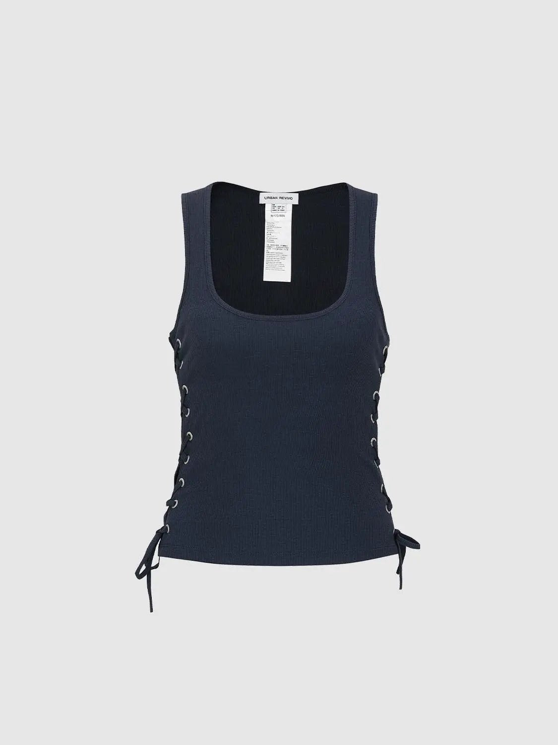 Ribbed Cotton Blend Tank Top With Side Lace-Up
