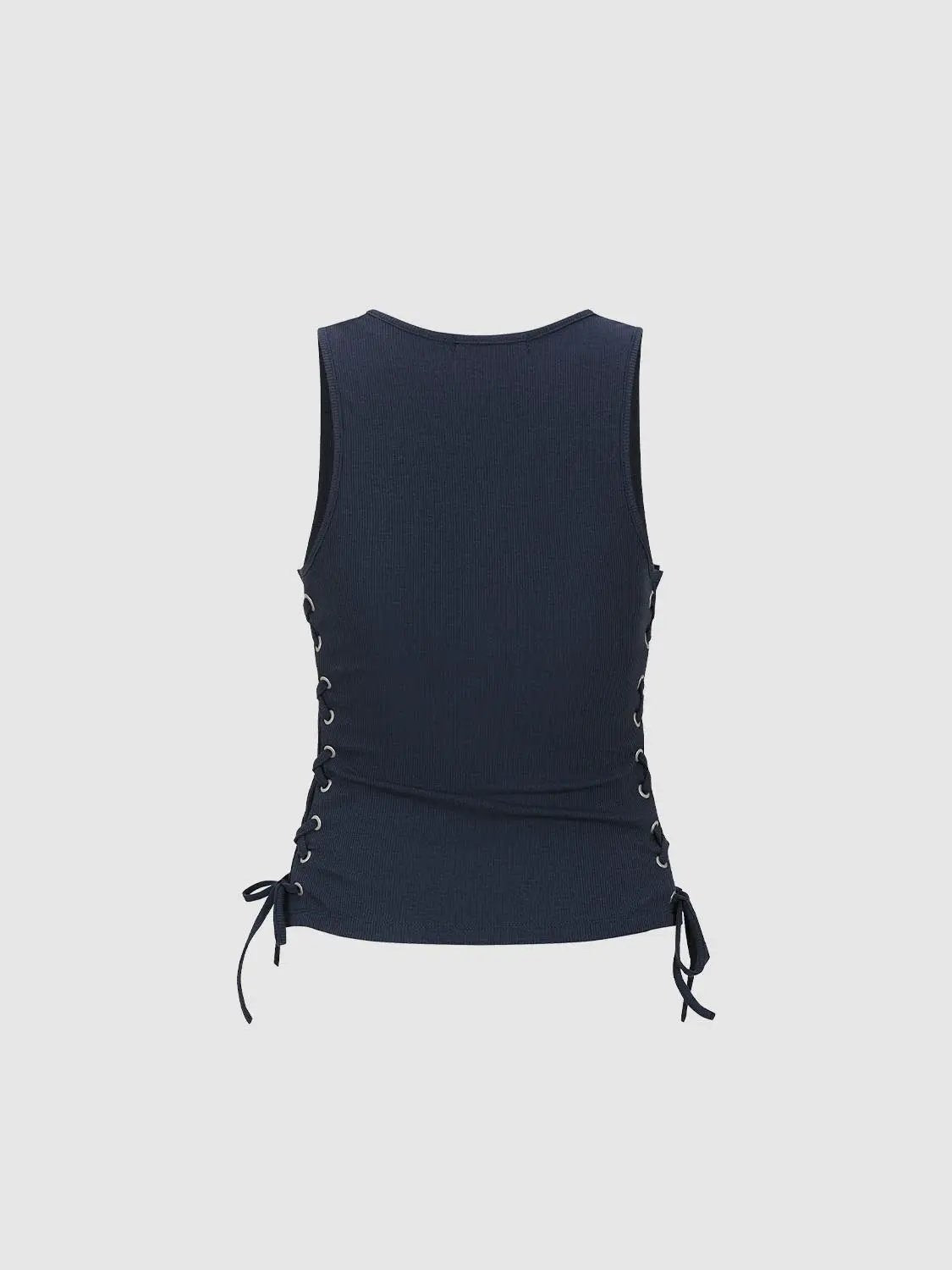 Ribbed Cotton Blend Tank Top With Side Lace-Up