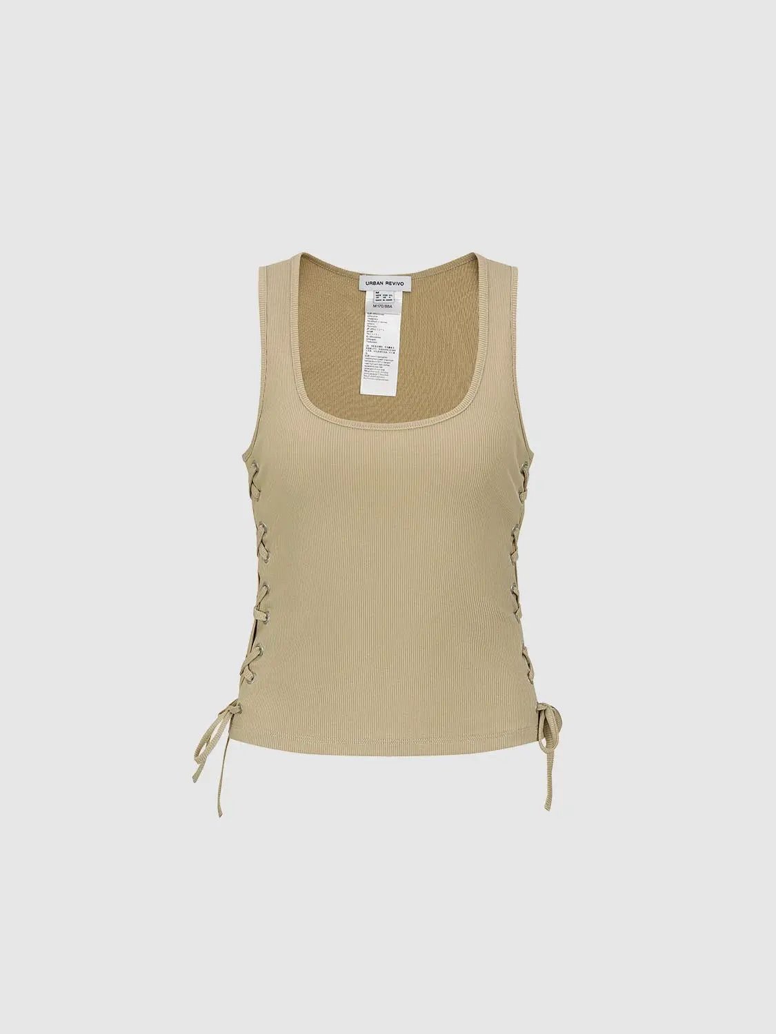 Ribbed Cotton Blend Tank Top With Side Lace-Up