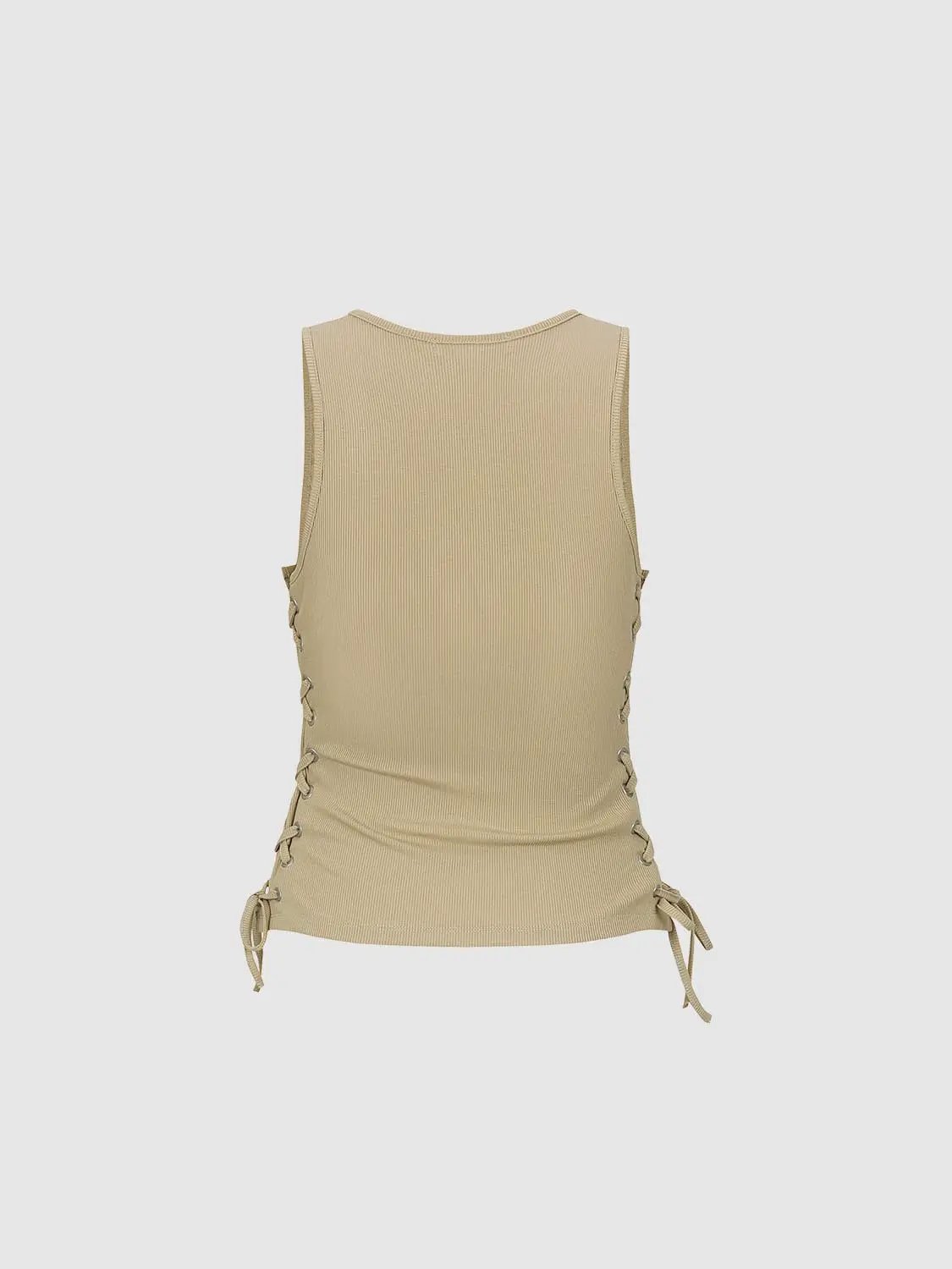 Ribbed Cotton Blend Tank Top With Side Lace-Up