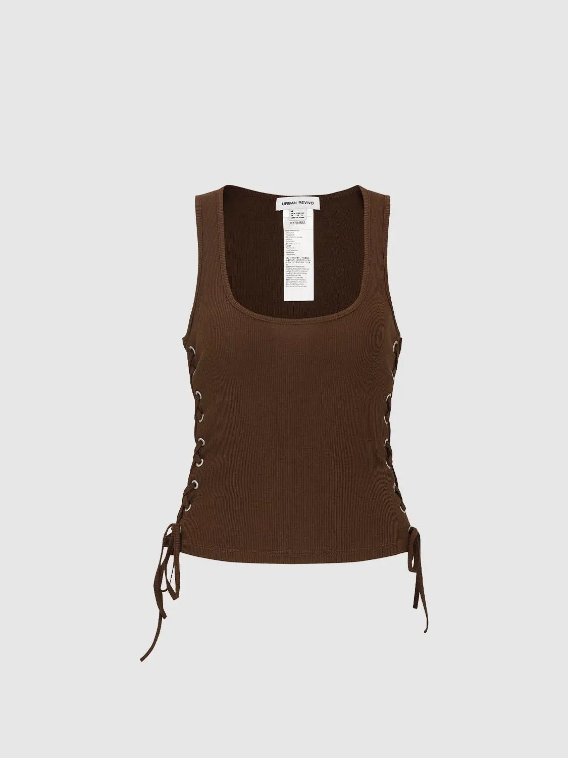 Ribbed Cotton Blend Tank Top With Side Lace-Up