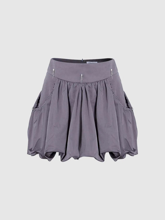 Elastic Waist Bubble Hem A-Line Mini Skirt