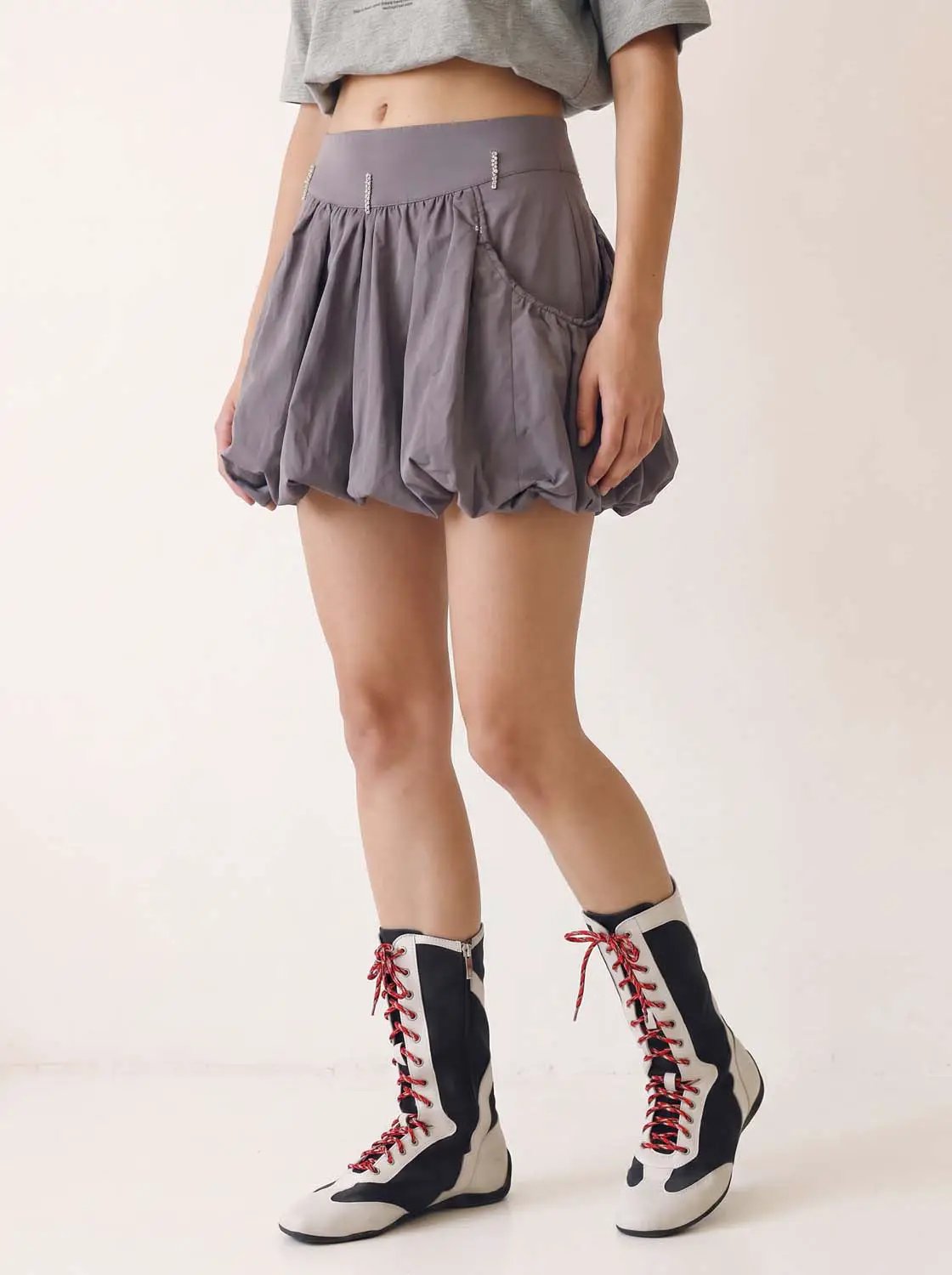 Elastic Waist Bubble Hem A-Line Mini Skirt