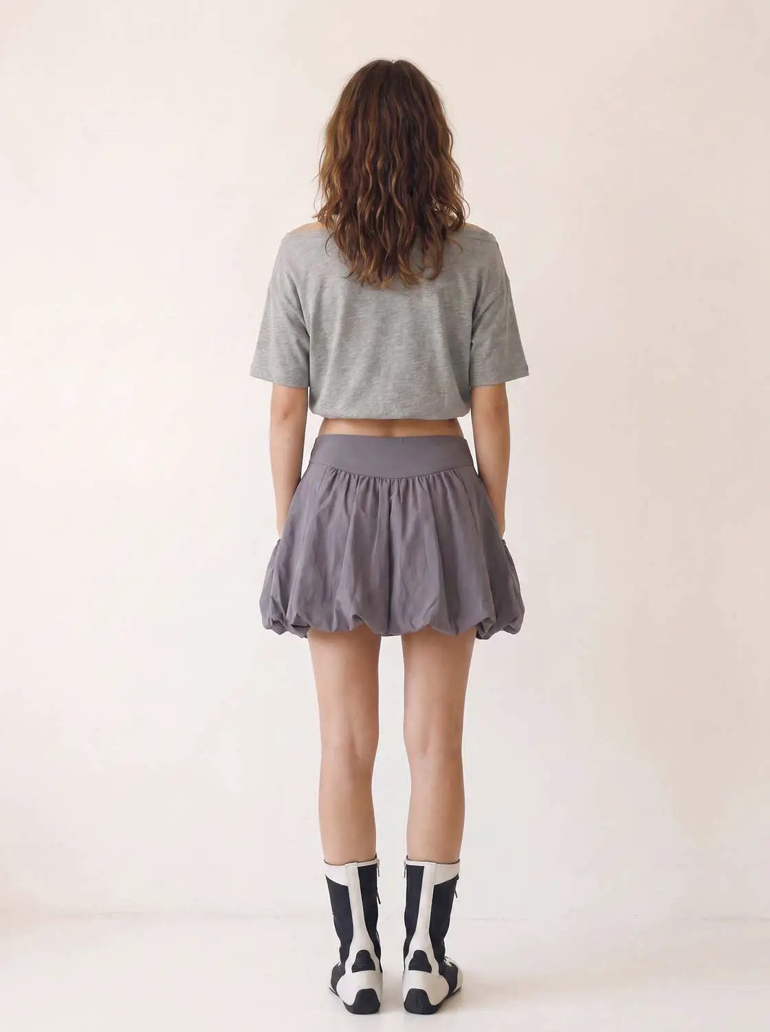 Elastic Waist Bubble Hem A-Line Mini Skirt