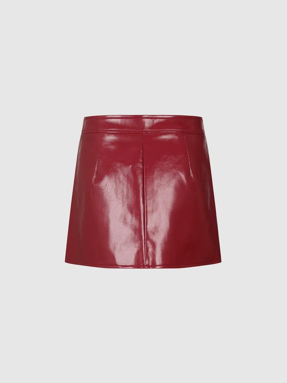 Button Hardware Zip Fly A-Line Faux Leather Mini Skirt