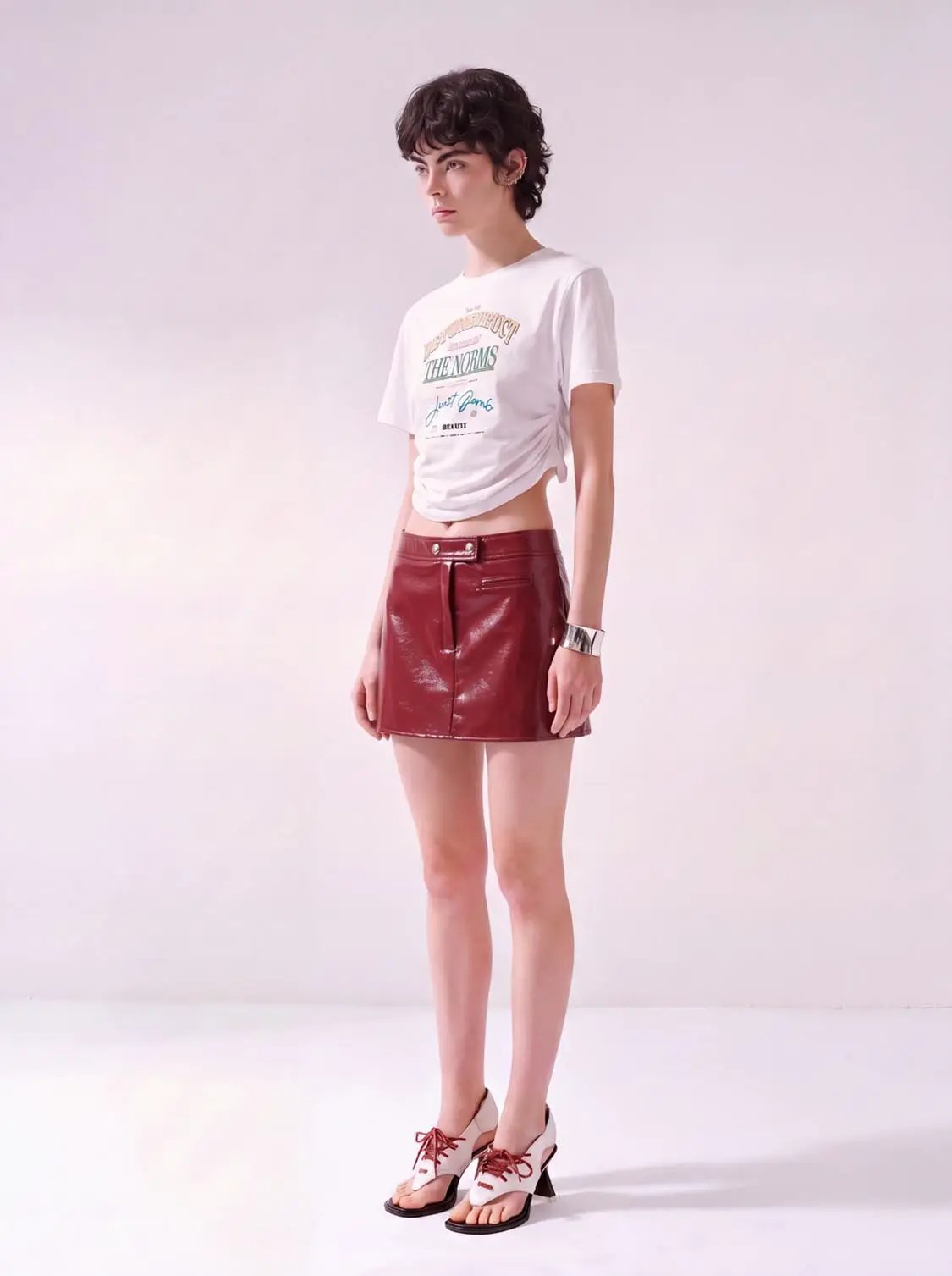 Button Hardware Zip Fly A-Line Faux Leather Mini Skirt