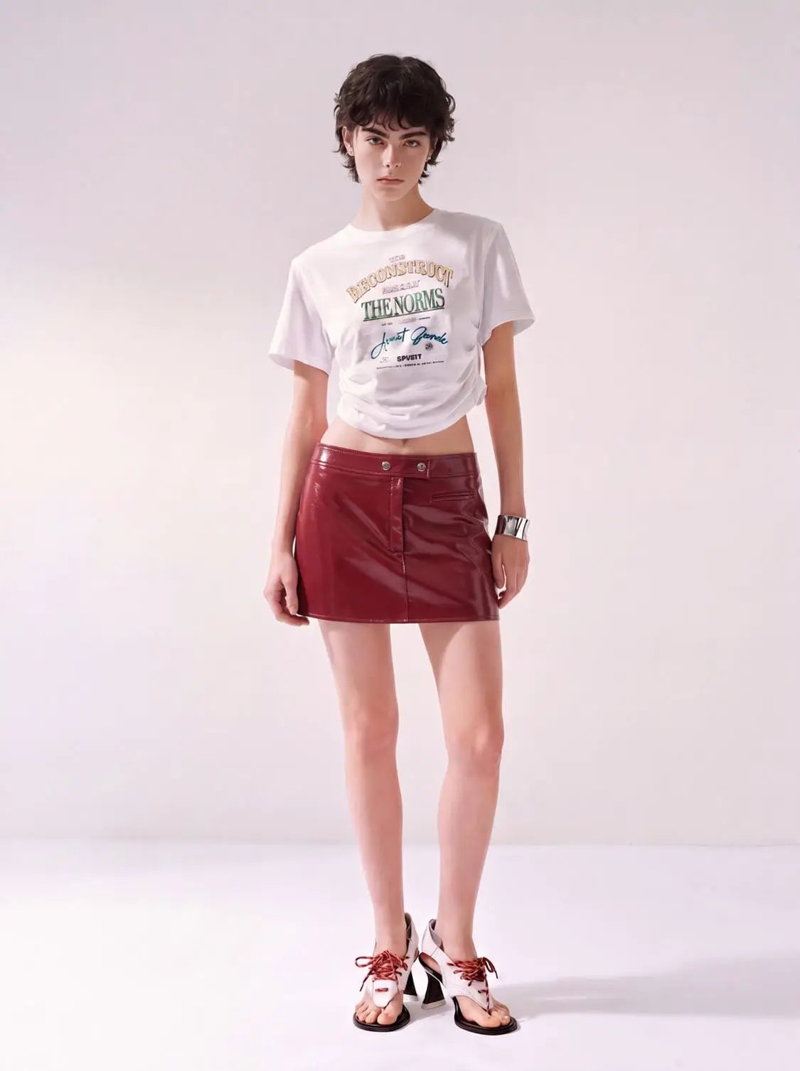 Button Hardware Zip Fly A-Line Faux Leather Mini Skirt
