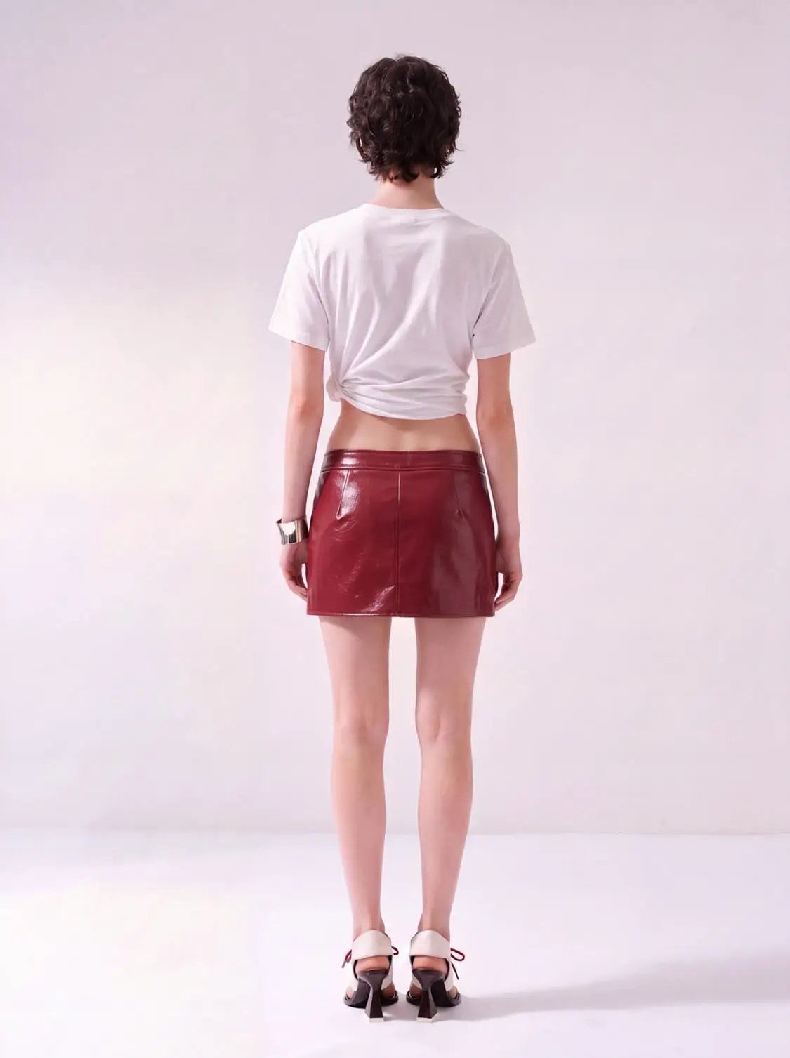 Button Hardware Zip Fly A-Line Faux Leather Mini Skirt