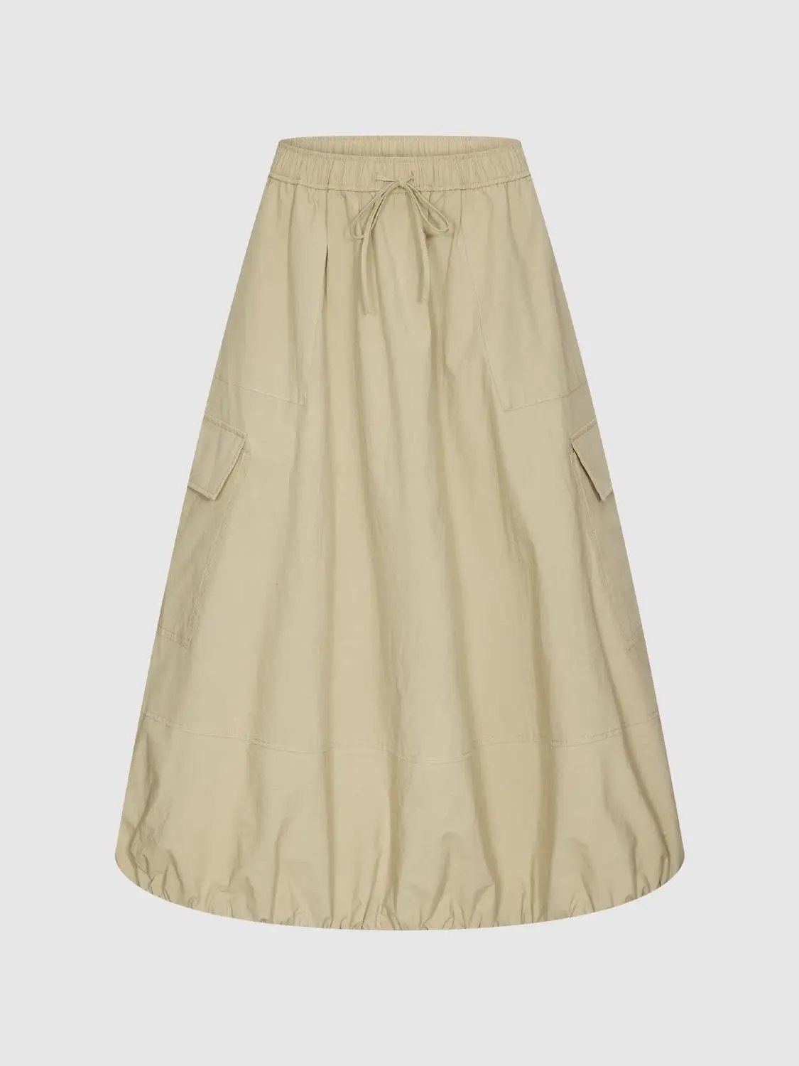 Drawstring Balloon Hem Loose-Fit Cotton Skirt