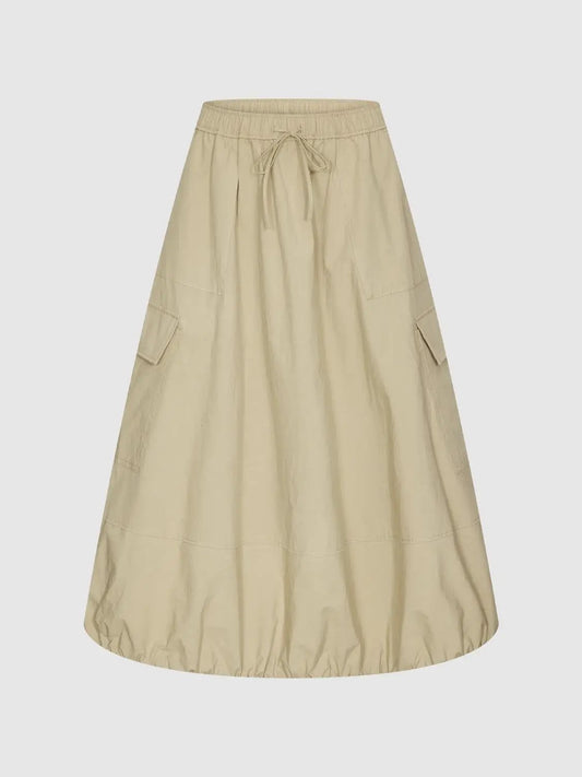 Drawstring Balloon Hem Loose-Fit Cotton Skirt