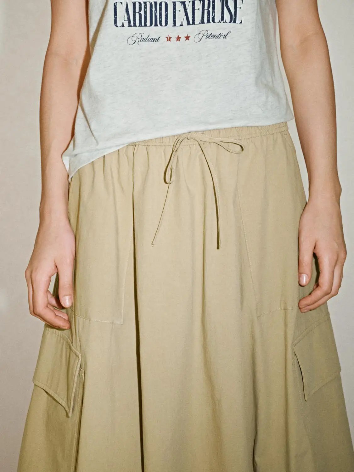 Drawstring Balloon Hem Loose-Fit Cotton Skirt