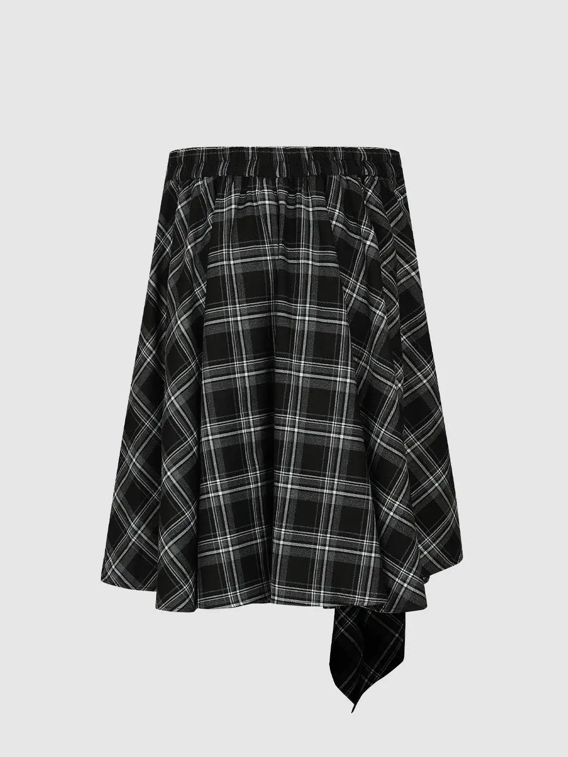 Contrast Check Knot Front A-Line Midi Skirt