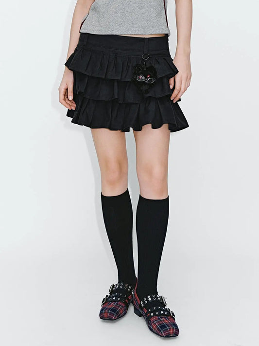 Layered Ruffle Decor High Waist A-Line Mini Skirt