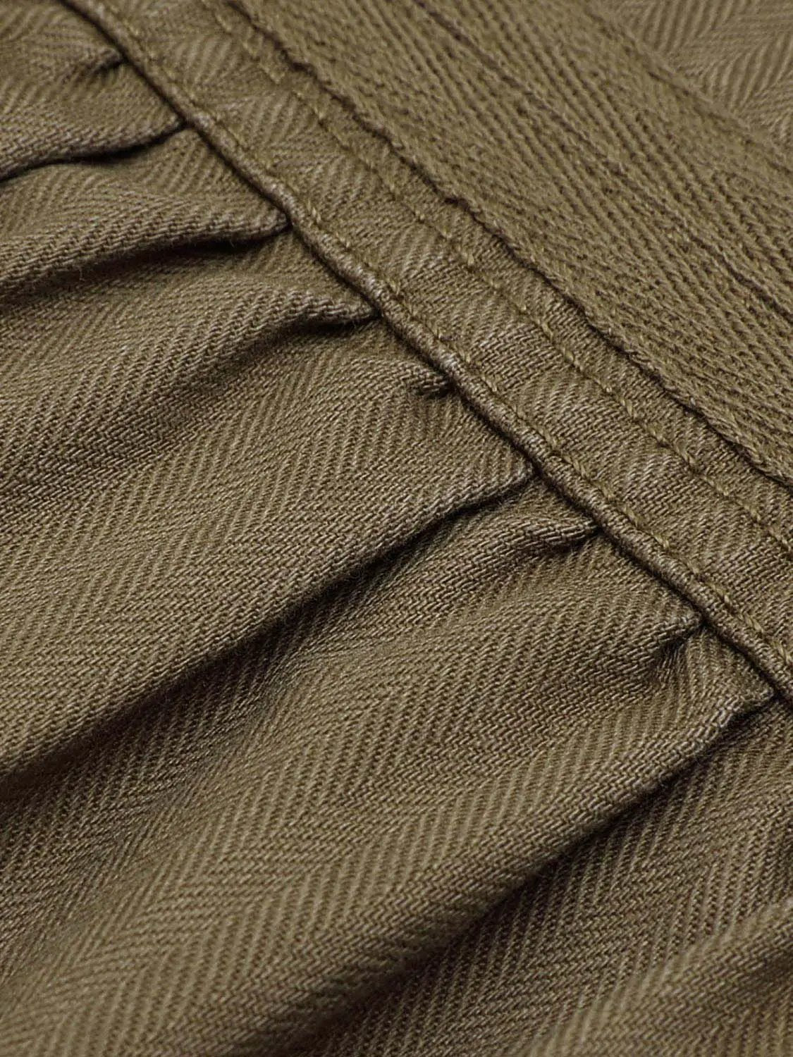Button-Detail Pleated Frayed Hem Cotton Mini Skirt