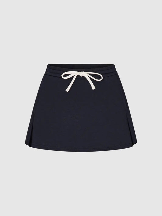 Drawstring A-line Mini Cotton Blend Skirt