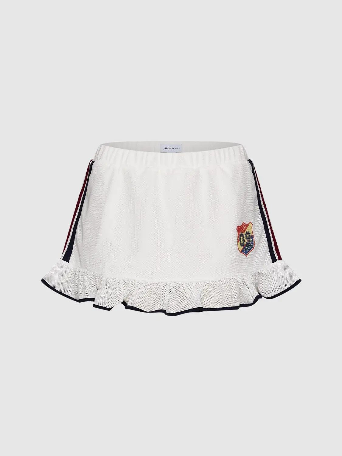Side Stripe Embroidered Ruffle Hem A-line Mini Skirt
