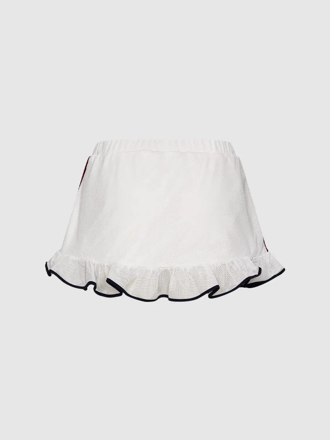 Side Stripe Embroidered Ruffle Hem A-line Mini Skirt