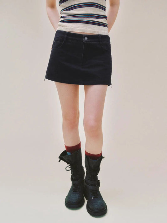 H-Line Cotton Mini Skirt With Zip Hem