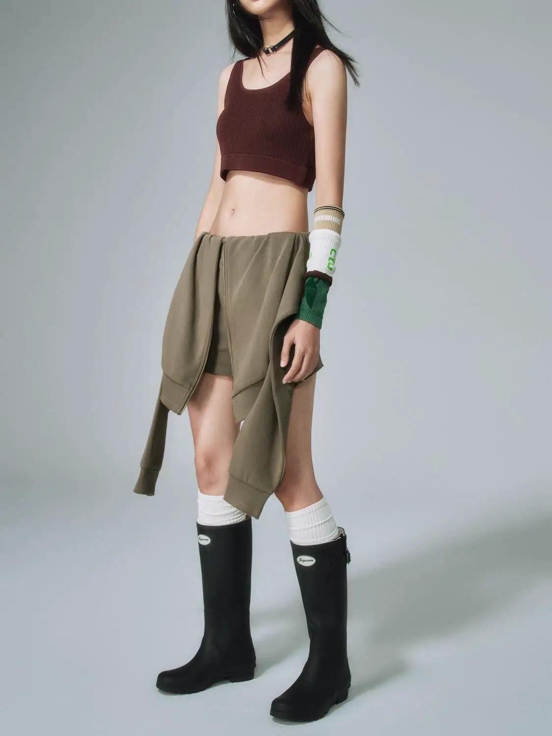 Cotton Thick Stretch Draped Overlay Panels With Front Zip And Side Ties Classic Shorts