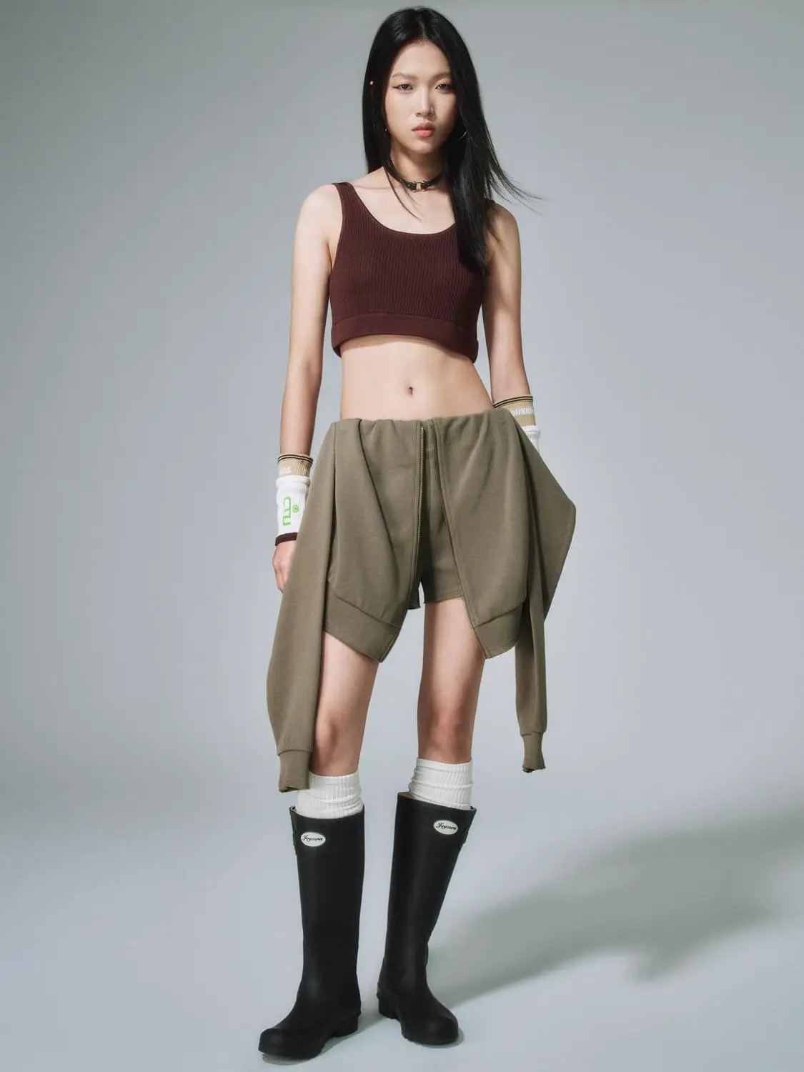 Cotton Thick Stretch Draped Overlay Panels With Front Zip And Side Ties Classic Shorts