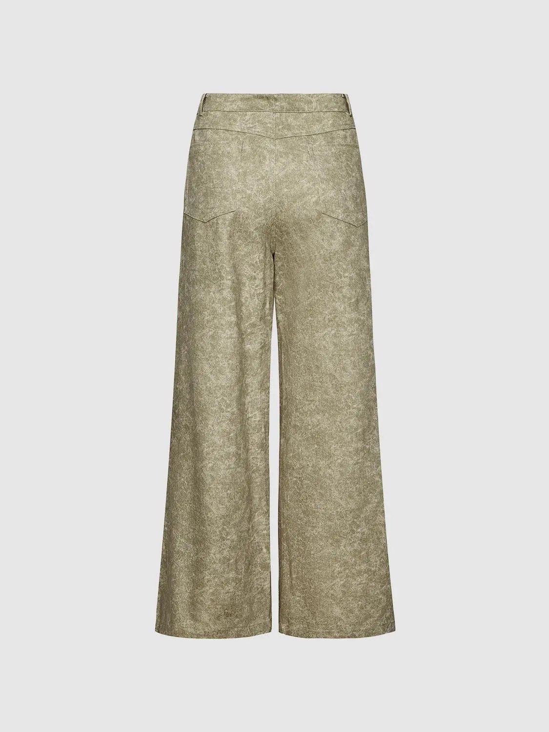Button Fly Waist Textured Stretch Cotton Straight Leg Pants