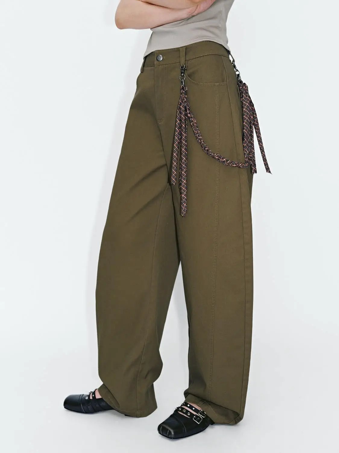 Cotton Barrel Leg Silhouette Pants