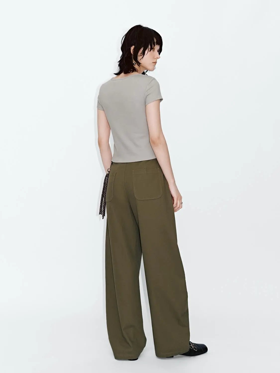 Cotton Barrel Leg Silhouette Pants