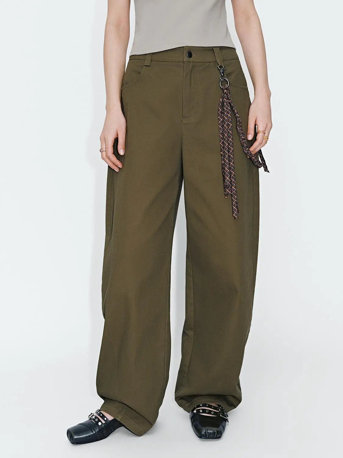 Cotton Barrel Leg Silhouette Pants