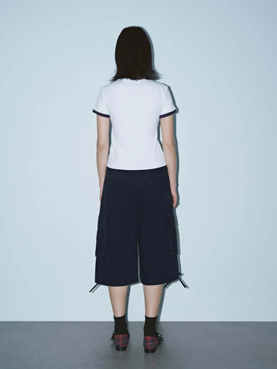 Multi Pocket Drawstring Hem Wide Leg Cargo Culottes