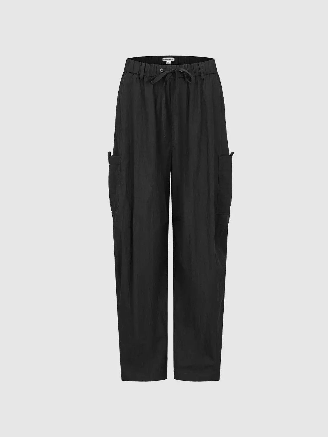 Drawstring Pull On Patch Pocket Barrel Leg Pants