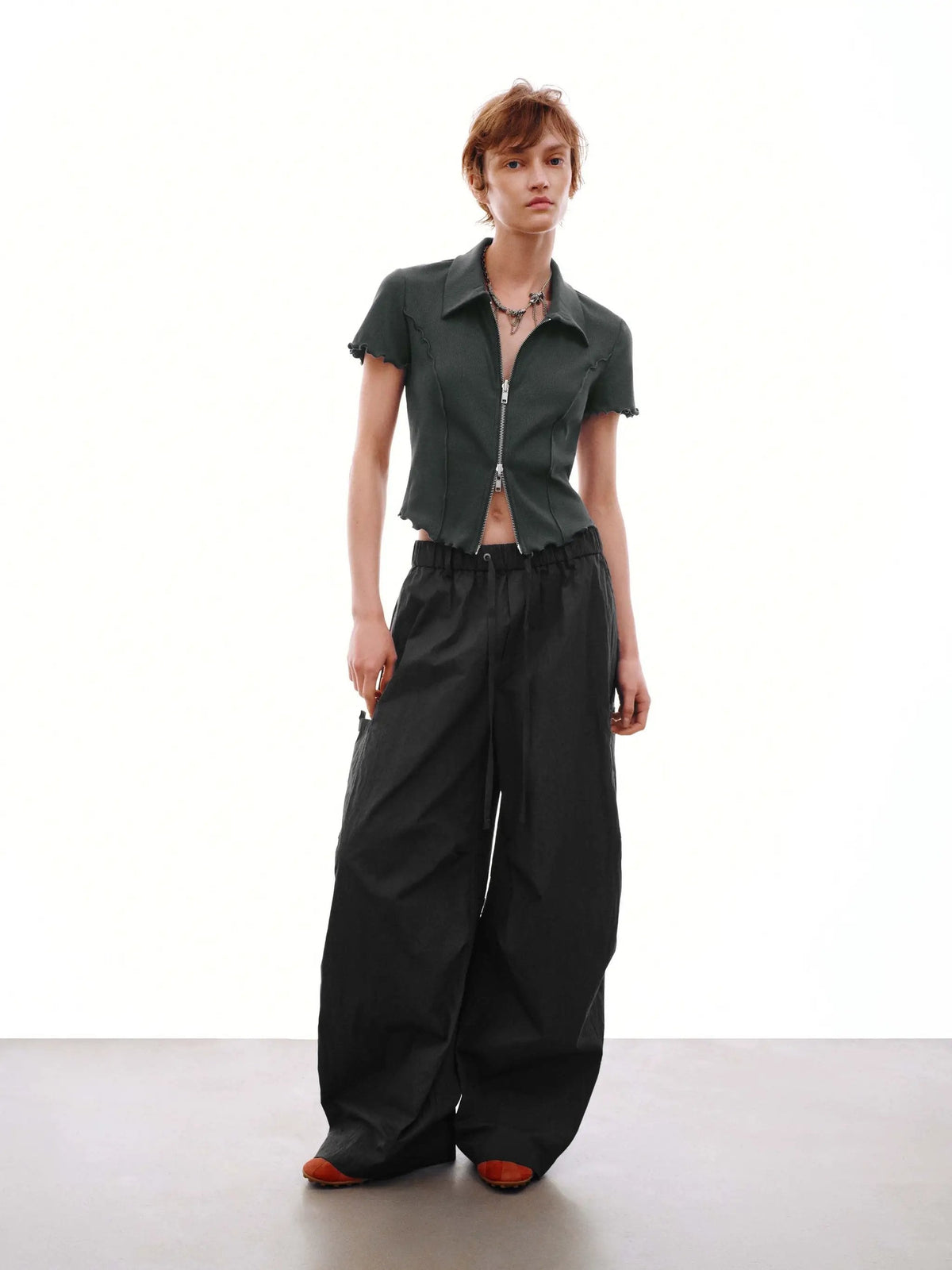 Drawstring Pull On Patch Pocket Barrel Leg Pants