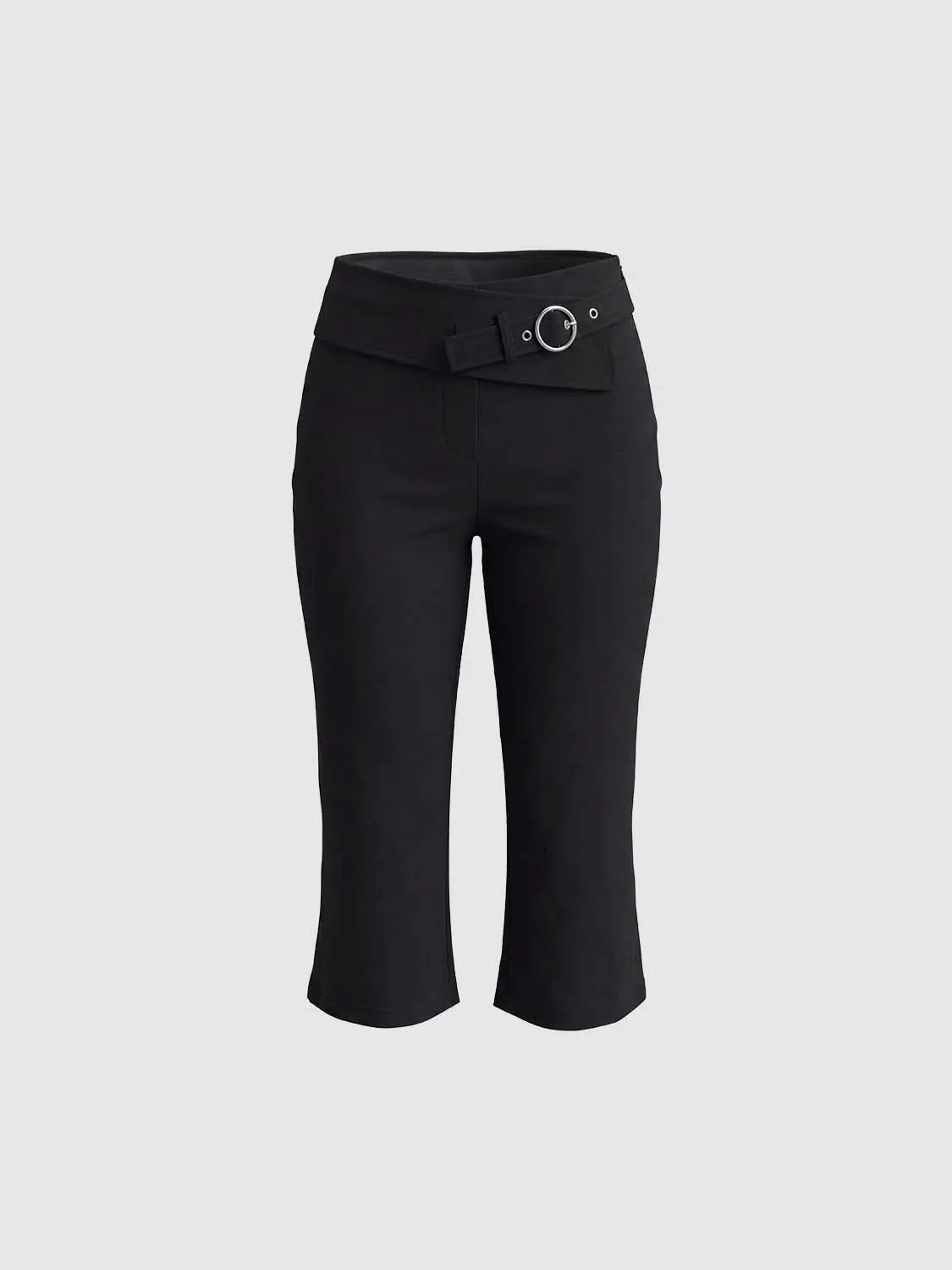 Belted Ring Buckle Cropped Straight Leg Pants