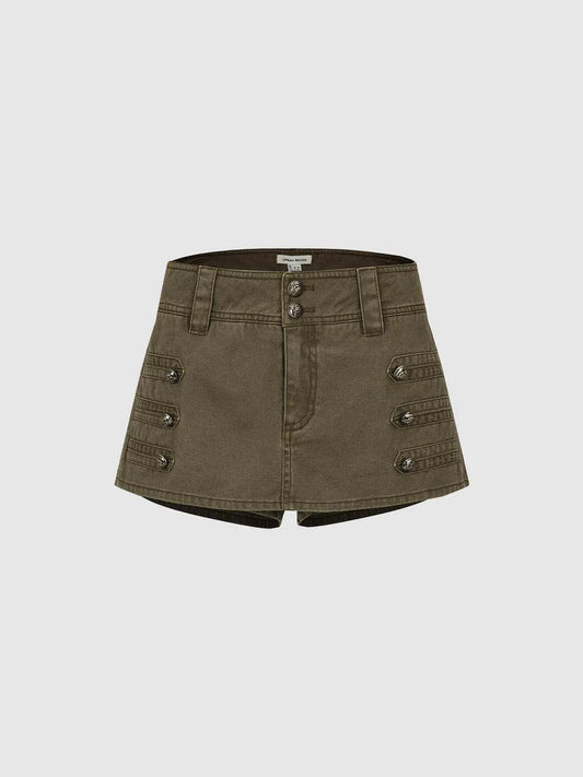 Side Button Panel Metal Hardware Detailed Cotton Mini Skort