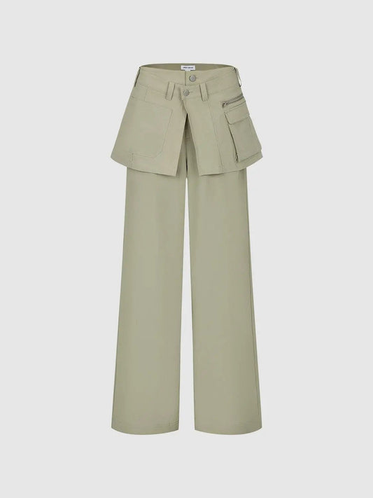 Layered Cotton High-waisted Wide-leg Pants