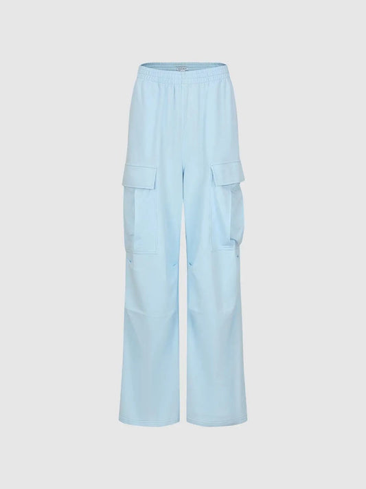 Cotton Elastic Waist Straight-leg Cargo Pants