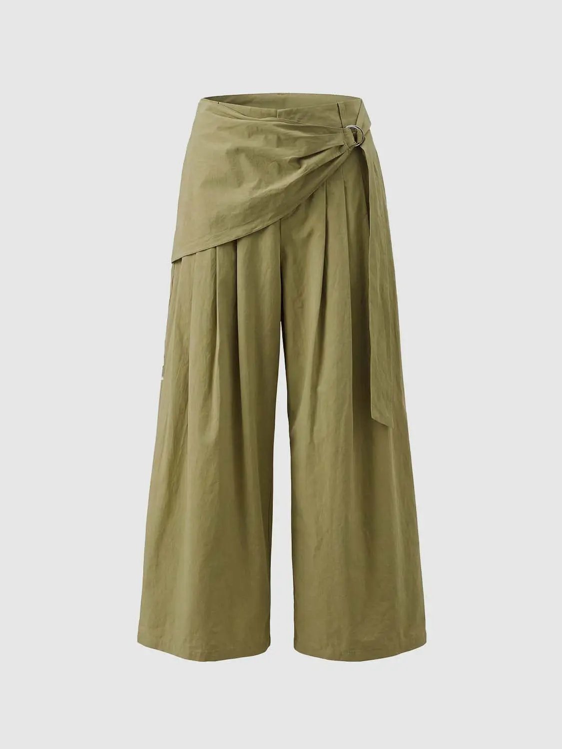Wrap Pleated Mid-rise Cotton Wide-leg Pants