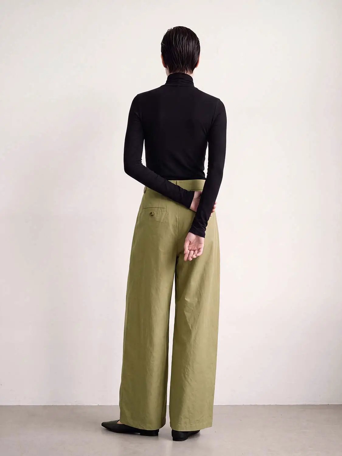 Wrap Pleated Mid-rise Cotton Wide-leg Pants