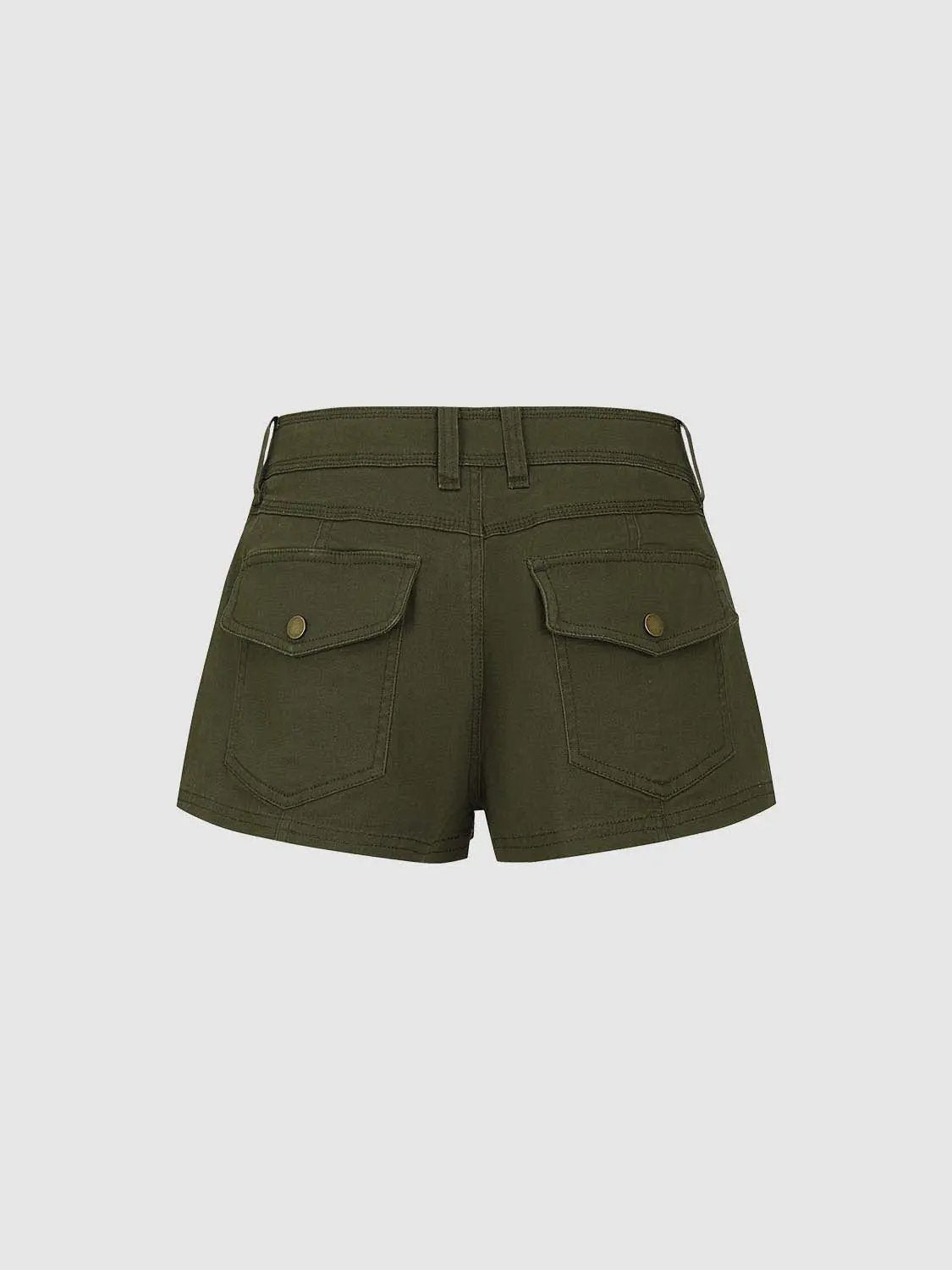 High Waist D Ring Flap Pocket Cotton Cargo Casual Shorts