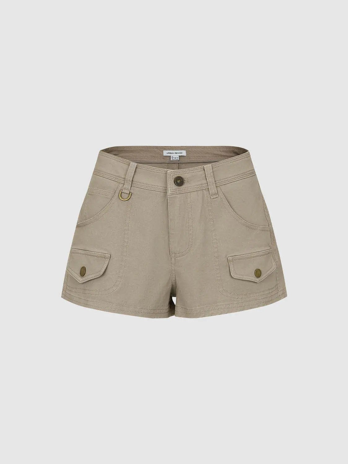 High Waist D Ring Flap Pocket Cotton Cargo Casual Shorts
