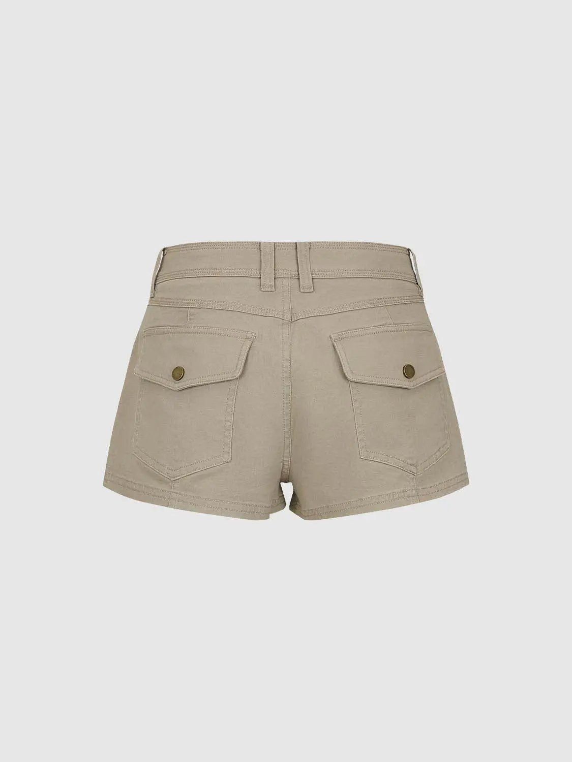 High Waist D Ring Flap Pocket Cotton Cargo Casual Shorts