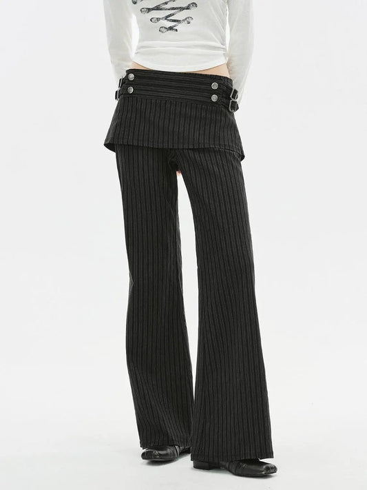 Charcoal Layered Peplum High-waisted Pinstripe Flared Pants
