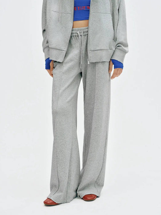 Drawstring Waist Wide-leg Heathered Cotton Blend Pants