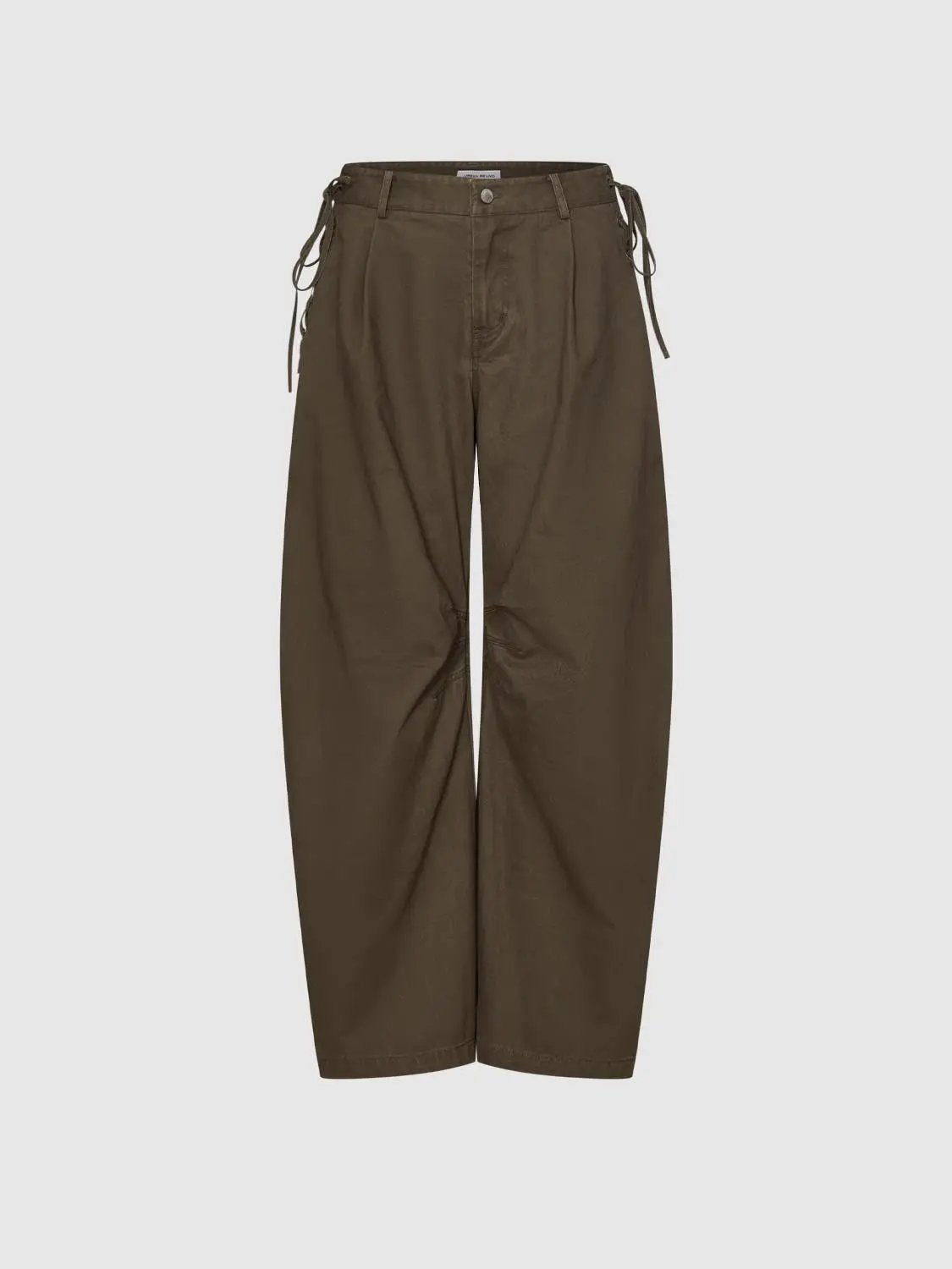 High-waisted Pleated Side Tie Cotton Wide-leg Pants